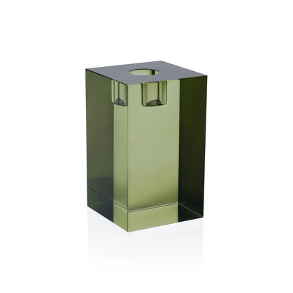 SQUARE CRYSTAL GLASS TAPER HOLDER-GREEN-LARGE