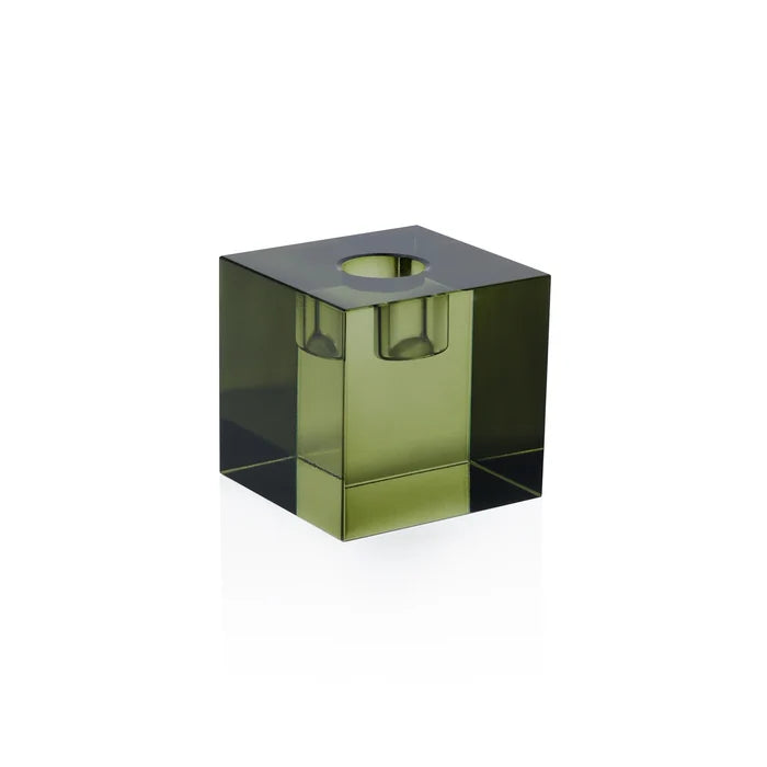 SQUARE CRYSTAL GLASS TAPER HOLDER-GREEN