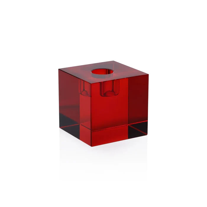 SQUARE CRYSTAL GLASS TAPER HOLDER-RED
