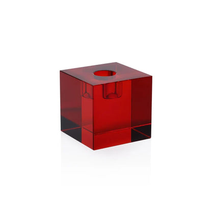 SQUARE CRYSTAL GLASS TAPER HOLDER-RED