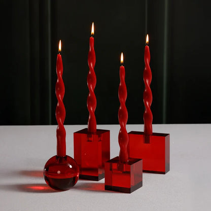 SQUARE CRYSTAL GLASS TAPER HOLDER-RED