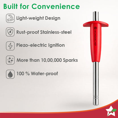 Stainless Steel Gas Igniter, Long Lasting, Rust Proof, Unbreakable, Soft & Long Grip, Red Colour