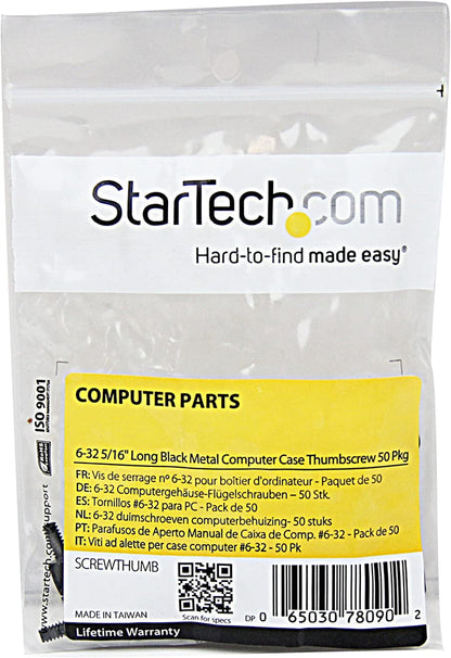 StarTech.com 6-32 5/16in Long Black Metal Computer Case Thumbscrew Pkg of 50