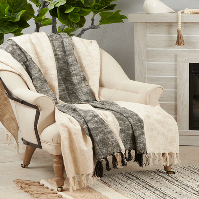 STRIPED THROW NATURAL 50X60