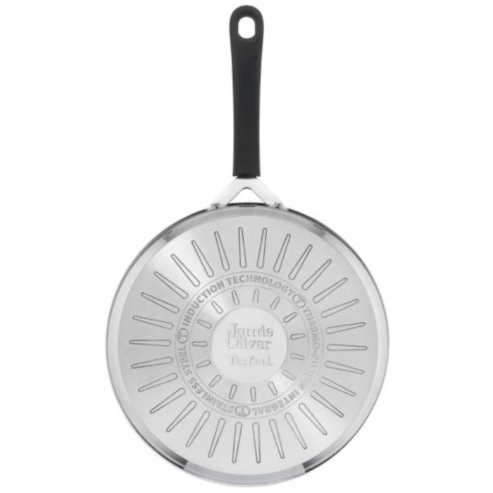 T-FAL E3033344 Jamie Oliver Quick & Easy Stainless Steel 25cm Induction Saute Pan With Glass Lid