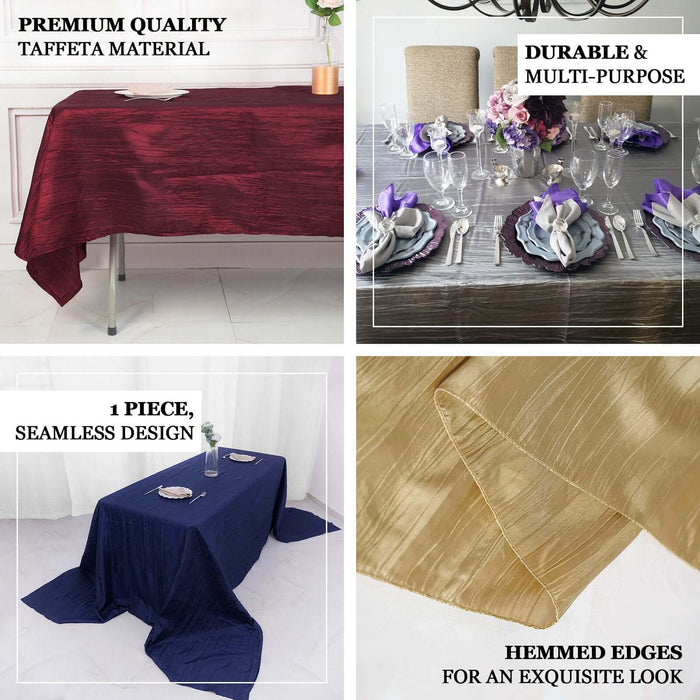Premium quality taffeta tablecloths in various colors and styles for elegant dining.