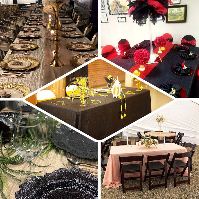 Elegant table settings with various decorations and themes for events.