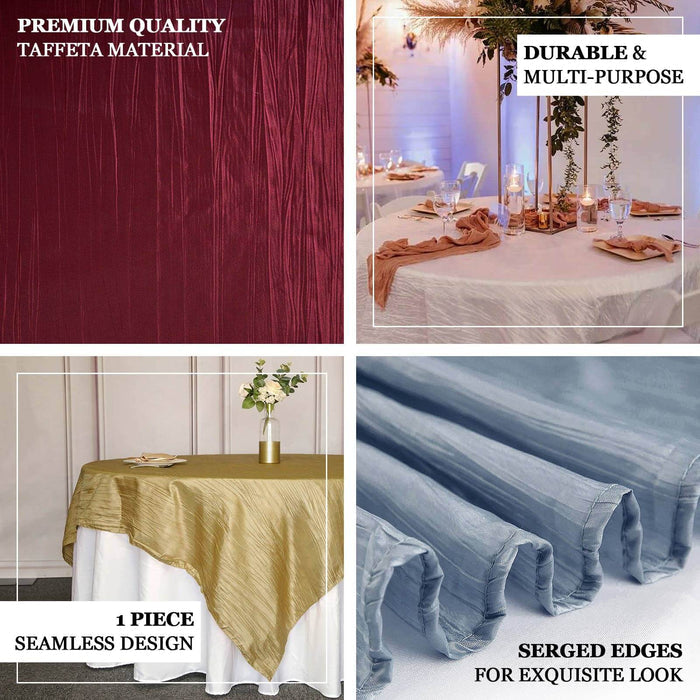 Premium quality taffeta tablecloth in assorted colors, showcasing seamless design and serged edges.