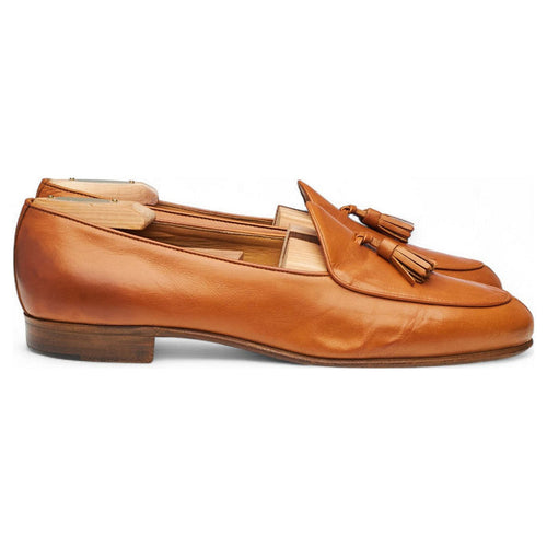 Tan Brown Leather Tassel Loafers UK 10 US 10.5