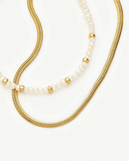 Micro Pearl Beaded & Thin Snake Chain Bracelet Set | 18k Gold Plated/Pearl Bracelets Missoma
