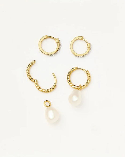 Pearl Twisted Drop Earrings & Classic Pave Huggies Set | 18k Gold Vermeil/Pearl/Cubic Zirconia Earrings Missoma