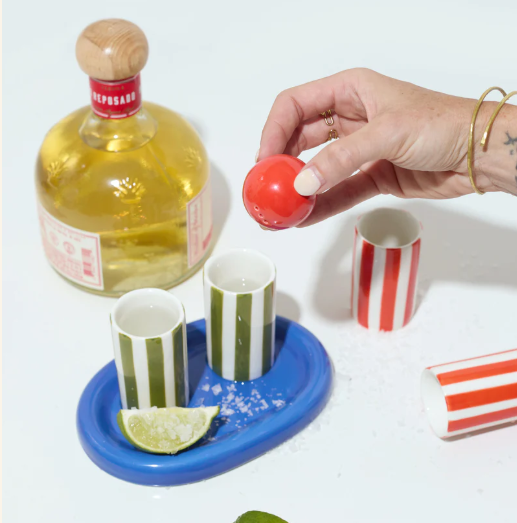 THE LILY MAE CERAMIC TEQUILA SHOT GLASS SET-COBALT+OLIVE