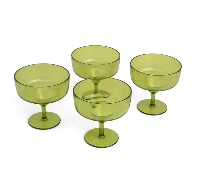 THE RUE MARGARITA GLASS-SET OF 4 OLIVE