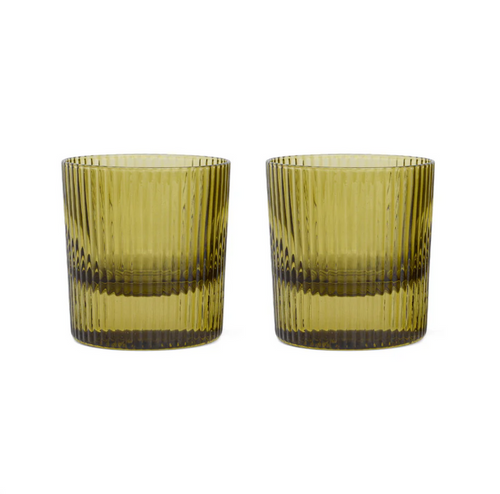 THE SCOUT LOWBALL GLASS-SET OF 2 OLIVE
