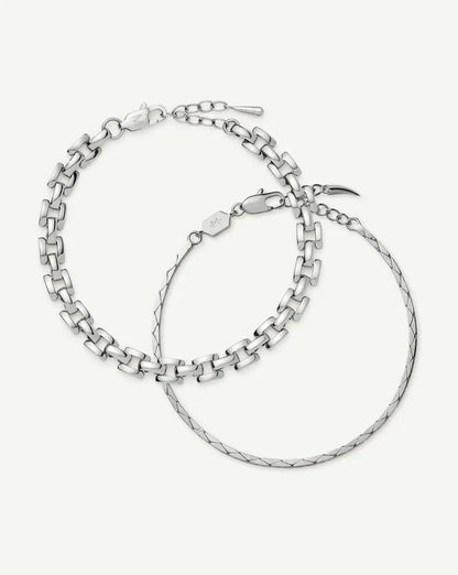 Lucy Williams Horizon & Timepiece Bracelet Set | Sterling Silver/Platinum Plated Bracelets Missoma