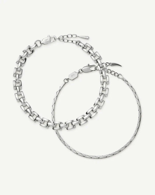 Lucy Williams Horizon & Timepiece Bracelet Set | Sterling Silver/Platinum Plated Bracelets Missoma