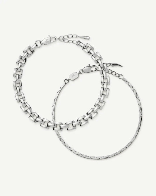 Lucy Williams Horizon & Timepiece Bracelet Set | Sterling Silver/Platinum Plated Bracelets Missoma