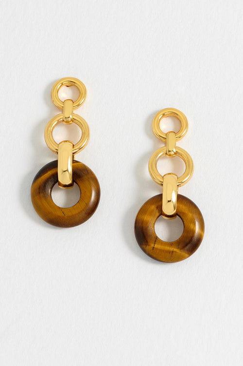Tigers Eye Graduated Round Link Drop Earrings