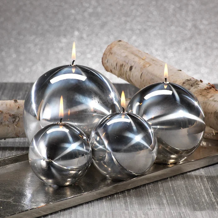 TITANIUM BALL CANDLE- SILVER/6"