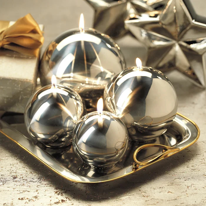 TITANIUM BALL CANDLE- SILVER/6"