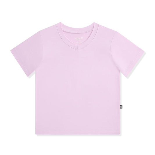 Light purple v-neck tee on a white background