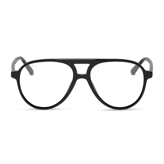 diff eyewear featuring the tosca ii aviator blue light technology glasses with a black frame front view