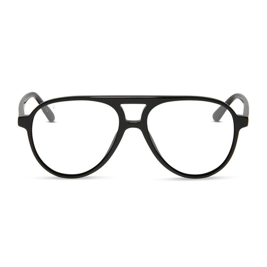 diff eyewear featuring the tosca ii aviator blue light technology glasses with a black frame front view