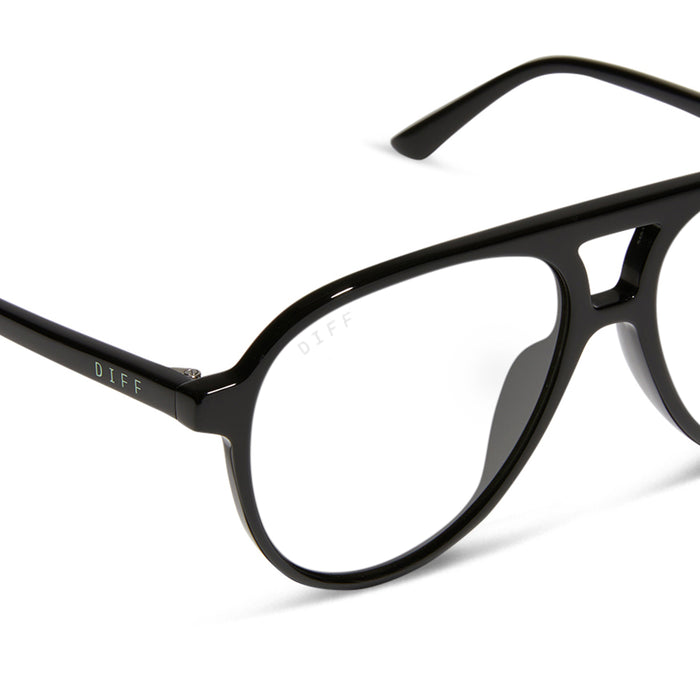diff eyewear featuring the tosca ii aviator blue light technology glasses with a black frame detailed view