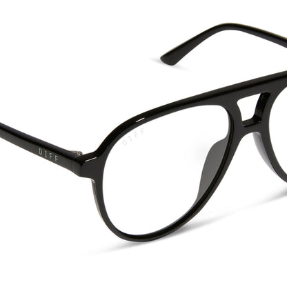diff eyewear featuring the tosca ii aviator blue light technology glasses with a black frame detailed view