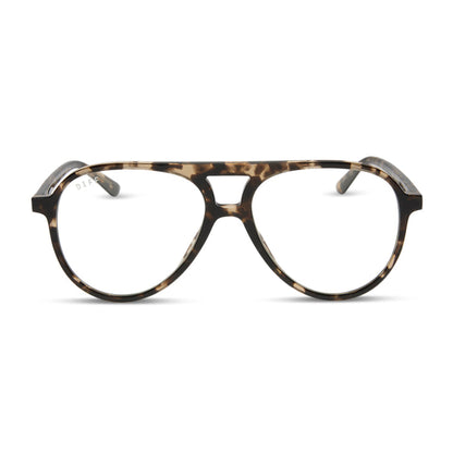 diff eyewear featuring the tosca ii aviator blue light glasses with a espresso tortoise frame front view