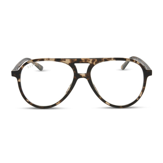 diff eyewear featuring the tosca ii aviator blue light glasses with a espresso tortoise frame front view