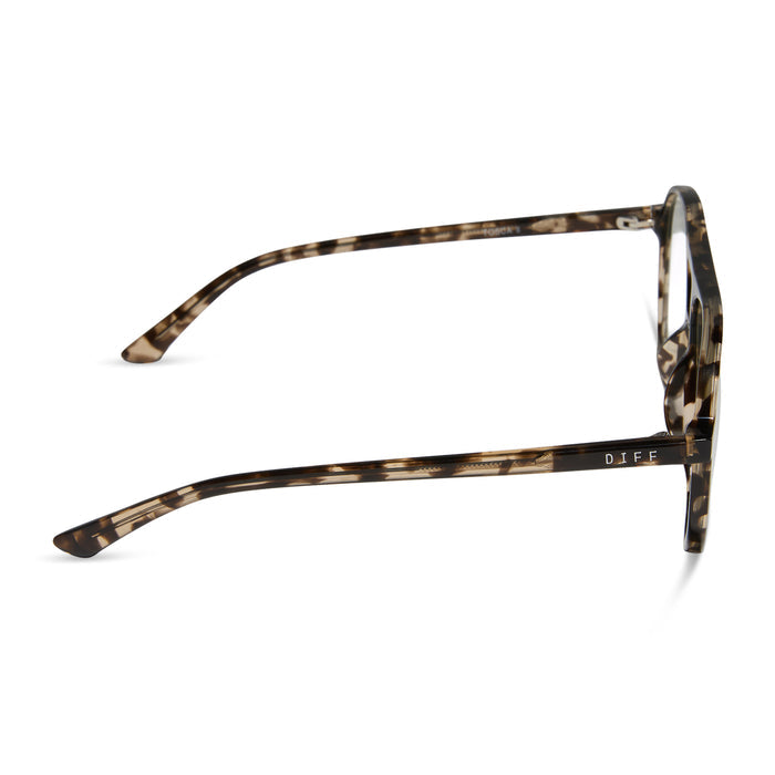 diff eyewear featuring the tosca ii aviator blue light glasses with a espresso tortoise frame side view
