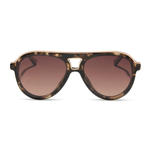 diff eyewear featuring the tosca iii aviator sunglasses with a espresso tortoise frame, gold temple and rim and brown gradient polarized lenses front view