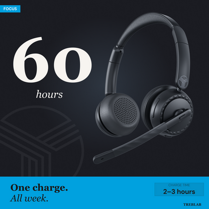 TREBLAB C7-Pro Wireless Bluetooth Headset, 60H Playtime, Bluetooth 5.3 | 40mm Drivers, Type-C Fast Charging, IPX4 Waterproof, Wireless Headset with Mic for Work, Home Office, Calls, Laptop, PC