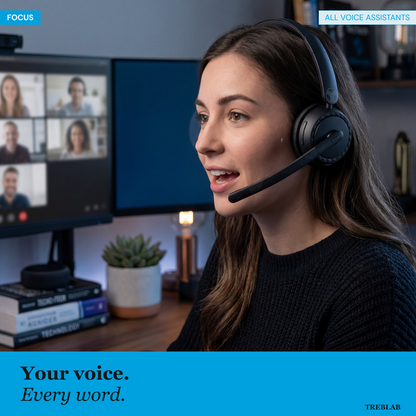TREBLAB C7-Pro Wireless Bluetooth Headset, 60H Playtime, Bluetooth 5.3 | 40mm Drivers, Type-C Fast Charging, IPX4 Waterproof, Wireless Headset with Mic for Work, Home Office, Calls, Laptop, PC