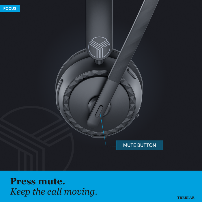 TREBLAB C7-Pro Wireless Bluetooth Headset, 60H Playtime, Bluetooth 5.3 | 40mm Drivers, Type-C Fast Charging, IPX4 Waterproof, Wireless Headset with Mic for Work, Home Office, Calls, Laptop, PC