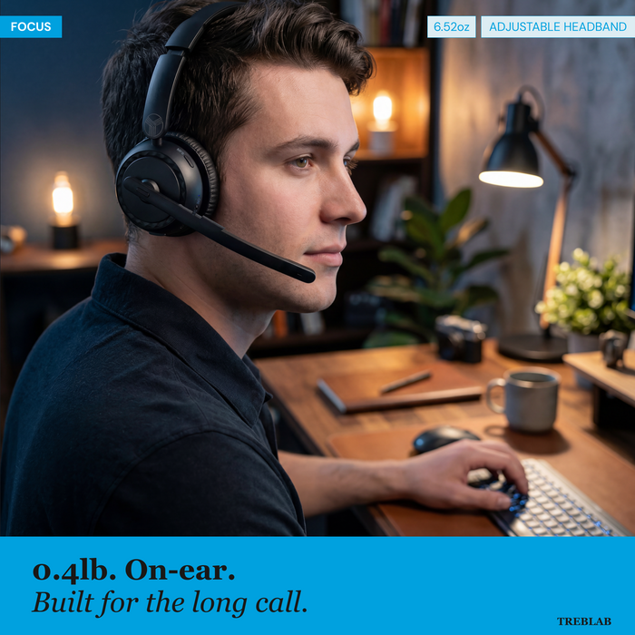 TREBLAB C7-Pro Wireless Bluetooth Headset, 60H Playtime, Bluetooth 5.3 | 40mm Drivers, Type-C Fast Charging, IPX4 Waterproof, Wireless Headset with Mic for Work, Home Office, Calls, Laptop, PC