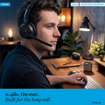 TREBLAB C7-Pro Wireless Bluetooth Headset, 60H Playtime, Bluetooth 5.3 | 40mm Drivers, Type-C Fast Charging, IPX4 Waterproof, Wireless Headset with Mic for Work, Home Office, Calls, Laptop, PC