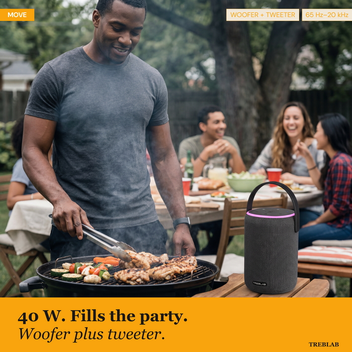 TREBLAB HD-Energy Pro Portable Outdoor Bluetooth Speaker, 18H Playtime IPX6 | 40W speaker with power bank charging, dual drivers, bass radiator & RGB light, handle for camping, beach, backyard use