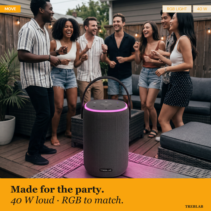TREBLAB HD-Energy Pro Portable Outdoor Bluetooth Speaker, 18H Playtime IPX6 | 40W speaker with power bank charging, dual drivers, bass radiator & RGB light, handle for camping, beach, backyard use