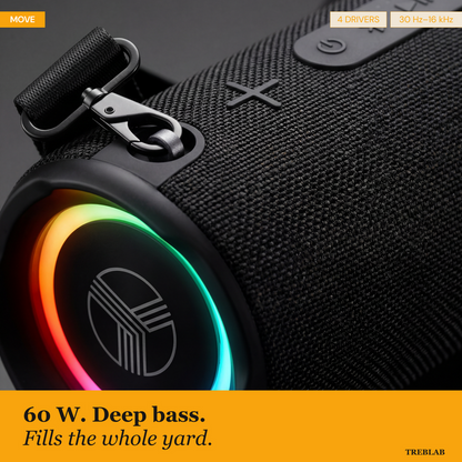 TREBLAB HD-Max Loud Portable Wireless Bluetooth Speaker, 60W IPX7 20H | RGB Power bank Outdoor Speaker, TWS Stereo Pairing, Carry Strap & Deep Bass for Backyard Parties, USB-C Charging