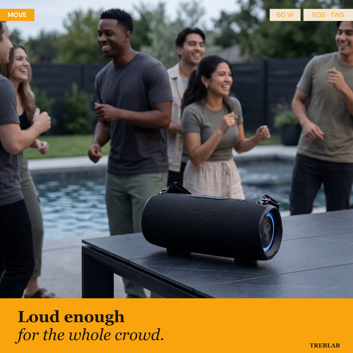 TREBLAB HD-Max Loud Portable Wireless Bluetooth Speaker, 60W IPX7 20H | RGB Power bank Outdoor Speaker, TWS Stereo Pairing, Carry Strap & Deep Bass for Backyard Parties, USB-C Charging