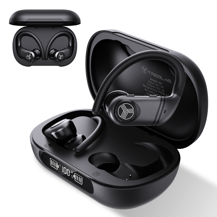 TREBLAB X4 Over the Ear Earbuds Wireless Bluetooth, 11H, IPX5 | Bluetooth Headphones Waterproof IPX5, 2500mAh Powerbank Case, Gaming Mode 60ms, ENC Mic, Sport Hook Fit