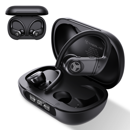 TREBLAB X4 Over the Ear Earbuds Wireless Bluetooth, 11H, IPX5 | Bluetooth Headphones Waterproof IPX5, 2500mAh Powerbank Case, Gaming Mode 60ms, ENC Mic, Sport Hook Fit