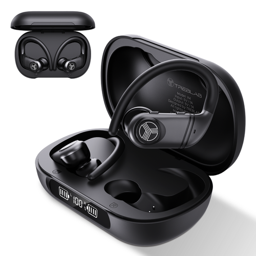 TREBLAB X4 Over the Ear Earbuds Wireless Bluetooth, 11H, IPX5 | Bluetooth Headphones Waterproof IPX5, 2500mAh Powerbank Case, Gaming Mode 60ms, ENC Mic, Sport Hook Fit