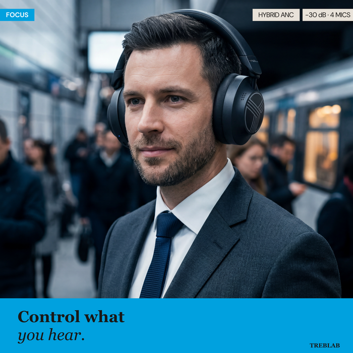 TREBLAB Z7-Pro Noise Cancelling Over Ear Headphones Wireless Bluetooth | Hybrid ANC -30dB, 38H Battery, Transparency Mode, Foldable with Case, Multipoint BT 5.3, Gaming Mode 65ms, USB-C, AUX