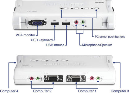 TRENDnet 4-Port USB KVM Switch and Cable Kit with Audio TK-409K