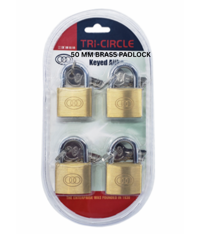 TRI - CIRCLE SOLID BRASS PAD LOCK 50MM, 4 PC KEYS ALIKE - AHTC004 mega