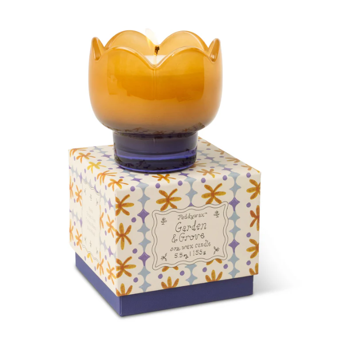 TULIP GLASS ORANGE W/PRINTED BOX-GARDEN & GROVE