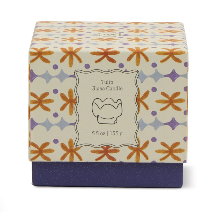 TULIP GLASS ORANGE W/PRINTED BOX-GARDEN & GROVE